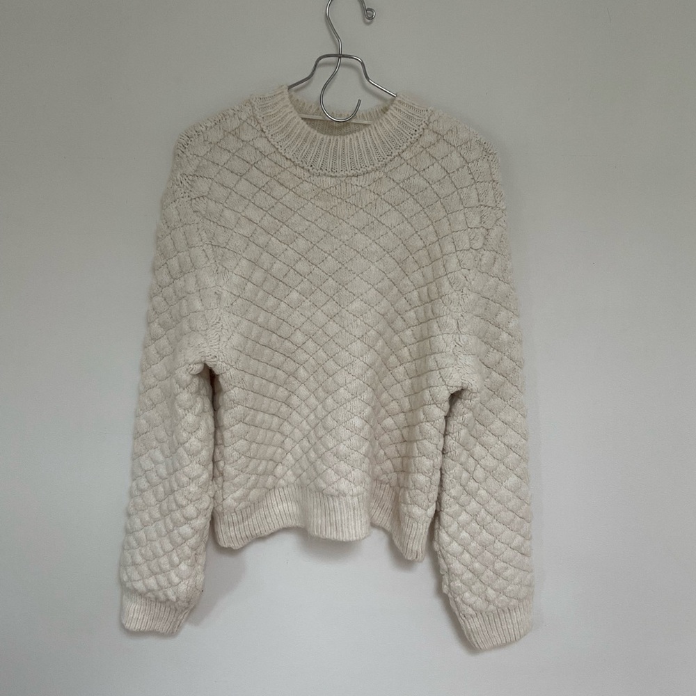 Mango Cream Chunky Knit Crew Neck Sweater